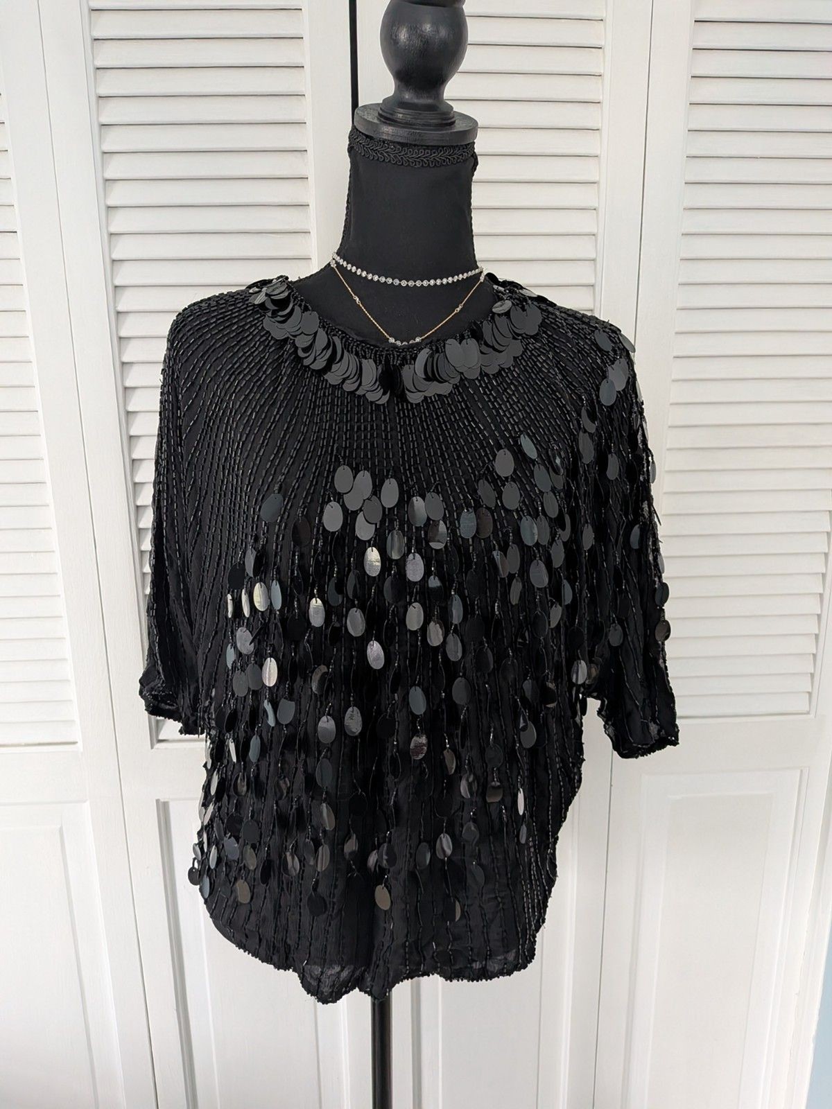 Vintage Ann Katrine Evening Top Women’s S Silk Beaded Sequin Formal Black Tie