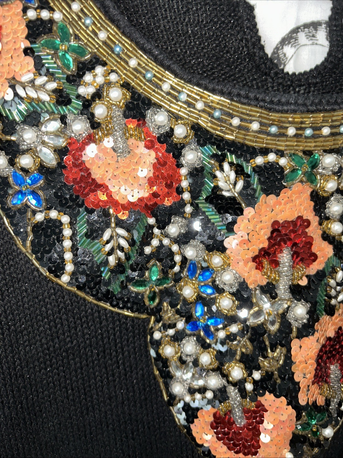 Eminent Sweater & Skirt Set Black Size M Gold Flower Beaded Embellished Top 80s