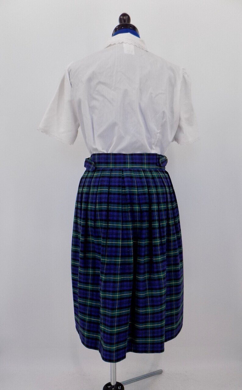 Vintage 90s does 50s David Brooks Green, Blue, and Yellow Plaid A-Line Skirt W26