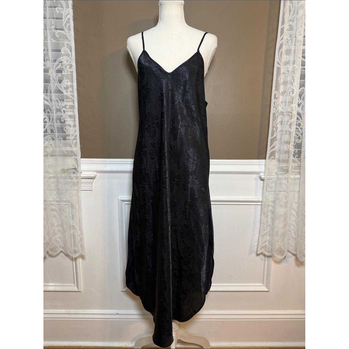 Vintage Romance Du Jour Black Jacquard Slip Dress L Y2K Goth Coquette