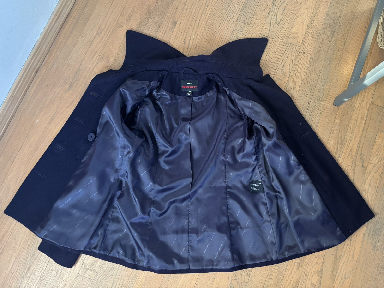 Vintage Y2K M60 Miss Sixty Pea Coat Jacket Purple Wool Fine Tailored Goth Size M