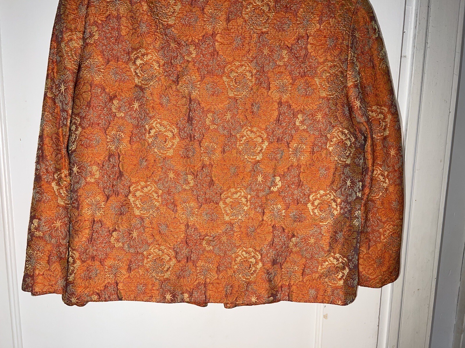 Vintage L’Aiglon 1950’s Orange Floral Rayon Brocade Dress Jacket Size M. d240