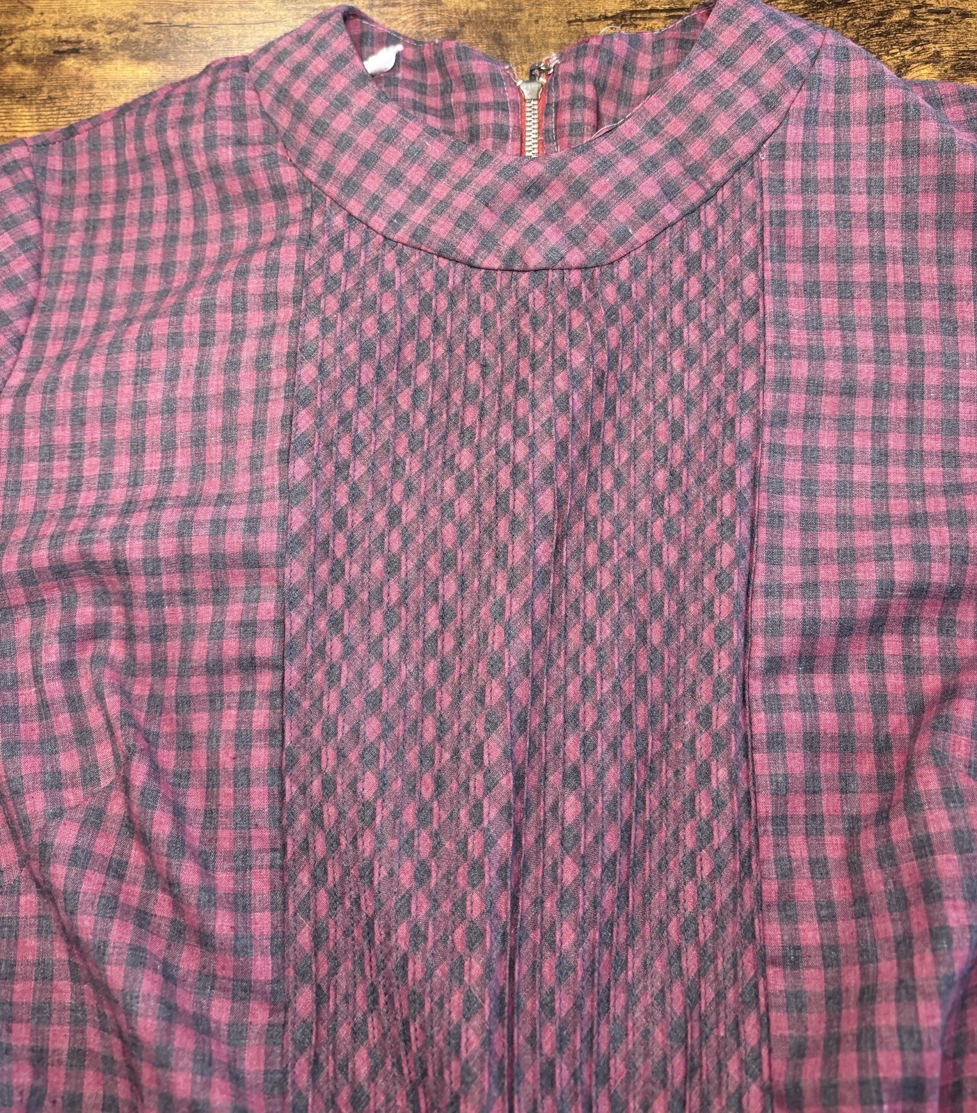 Union Made Vintage 60s Nancy Greer Dress Plaid Thin Belted Small Black Red