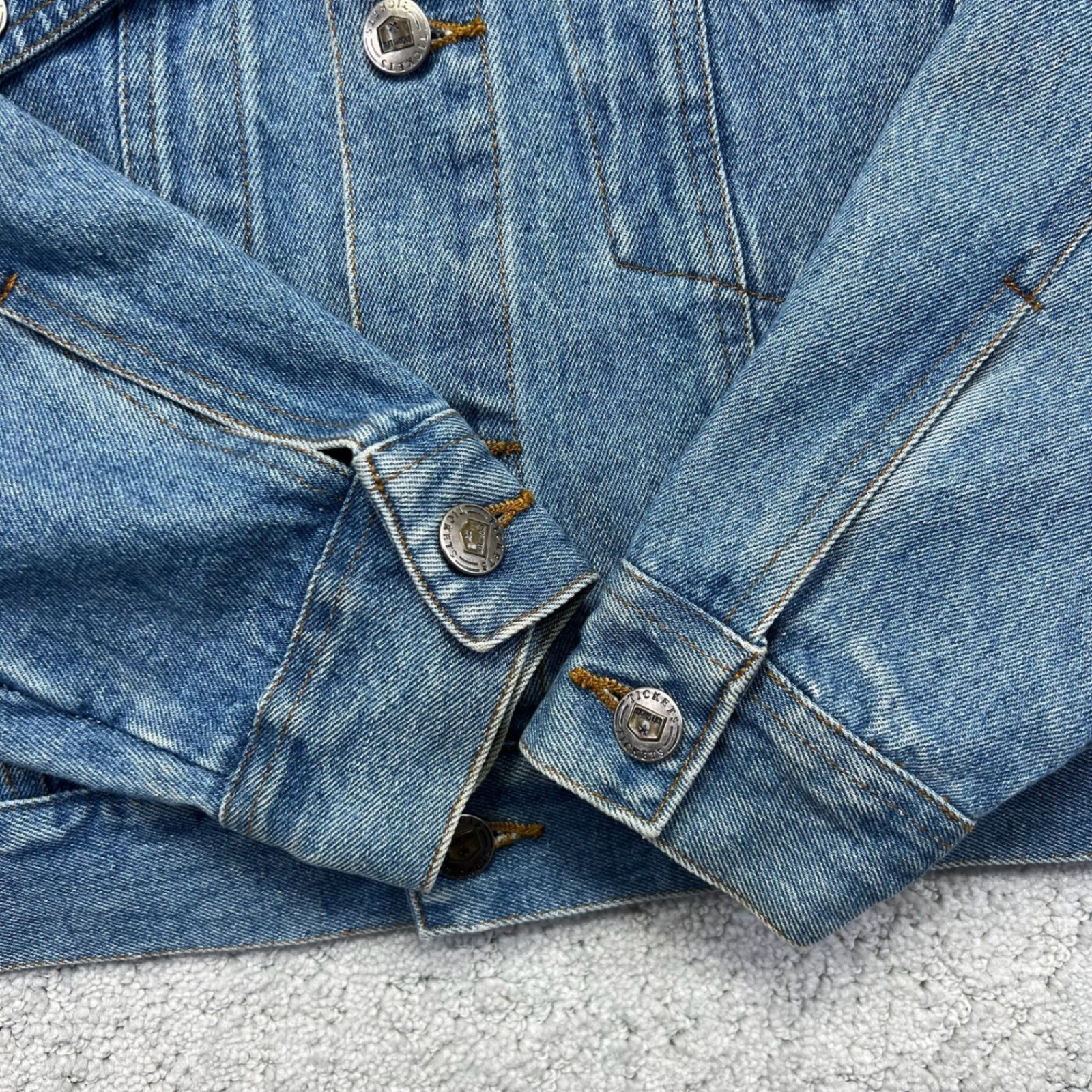 VINTAGE Tickets Clothing Denim Jacket Womens Small Blue Cropped Trucker Western