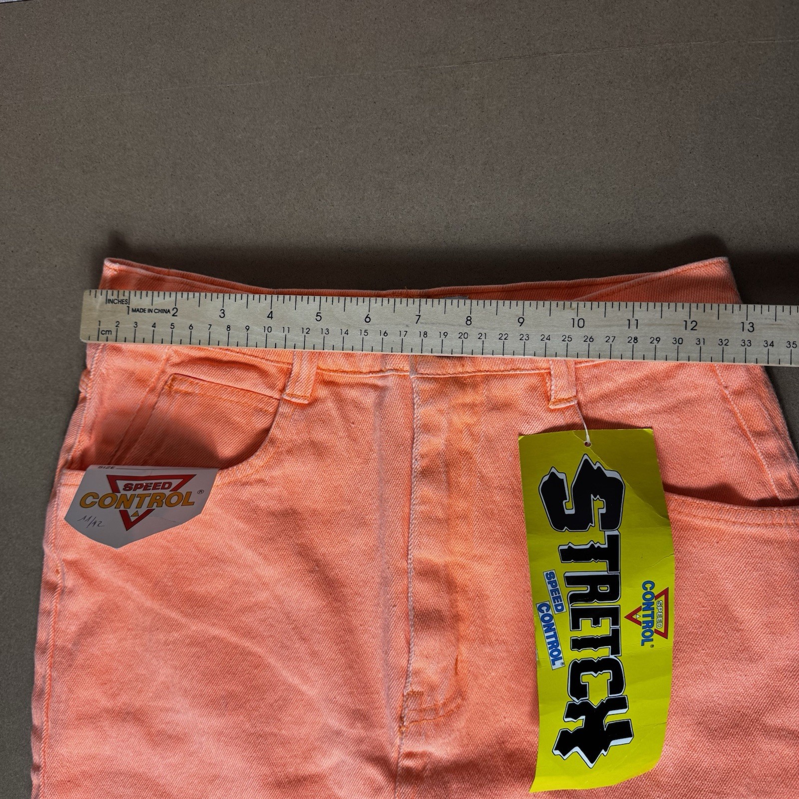 NWT Vintage 80s 90s Speed Neon Washed Orange Denim Mom Skirt High Waisted