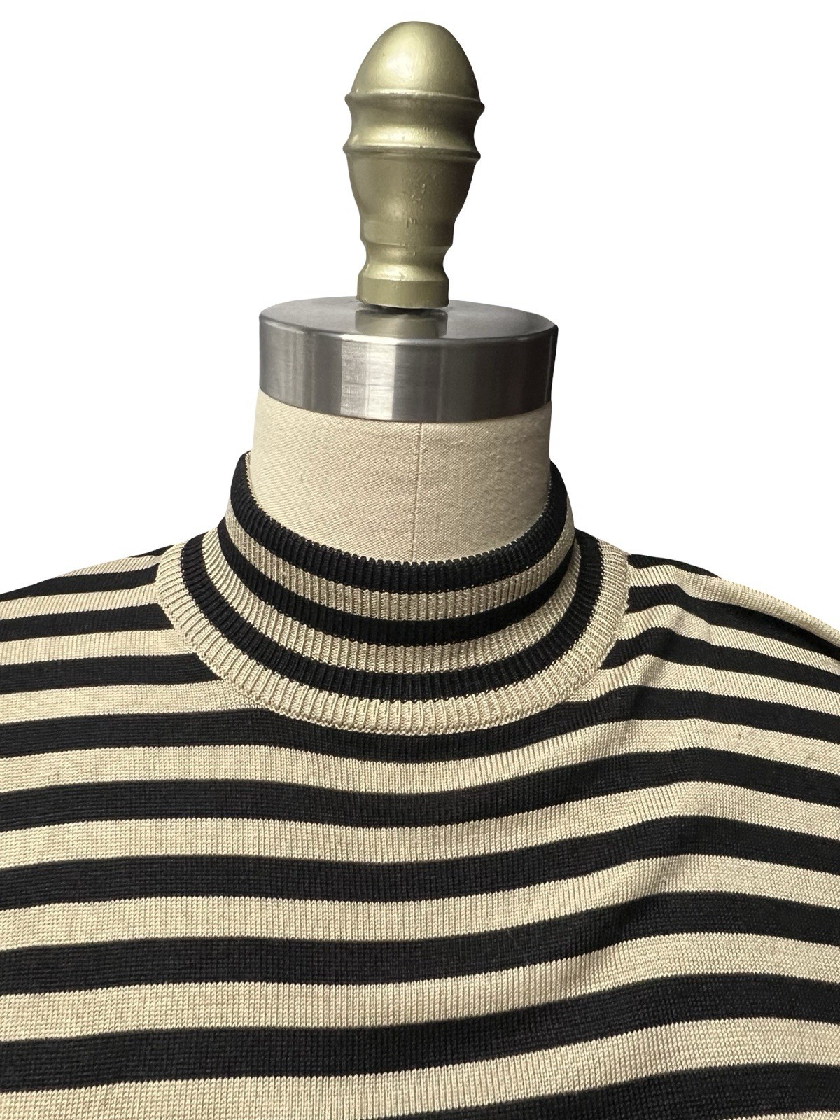 Vintage 90s Minimalist Striped Mock Neck 100% Silk Quiet Luxury Sweater Blouse M