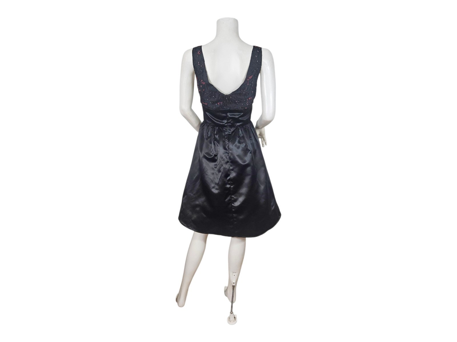 Mica 1990s Beaded Black Satin Short Fit & Flare Cocktail Dress I Sz Sm