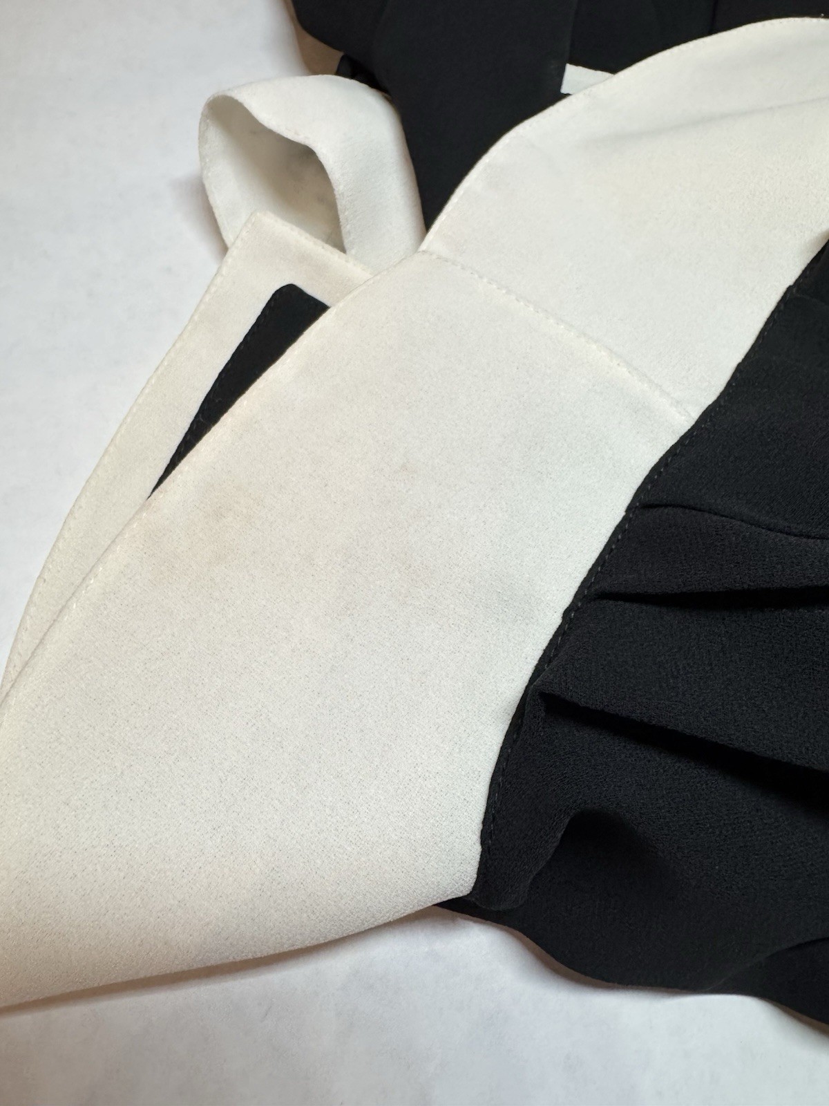 Vintage Pierre Cardin Boutique Black White Crepe Midi Dress Peter Pan Collar 8