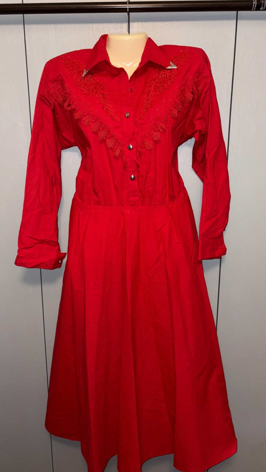 VTG Lilia Smith Smitty Dress Rodeo 11 12 Lace Country Western RED Silver Button