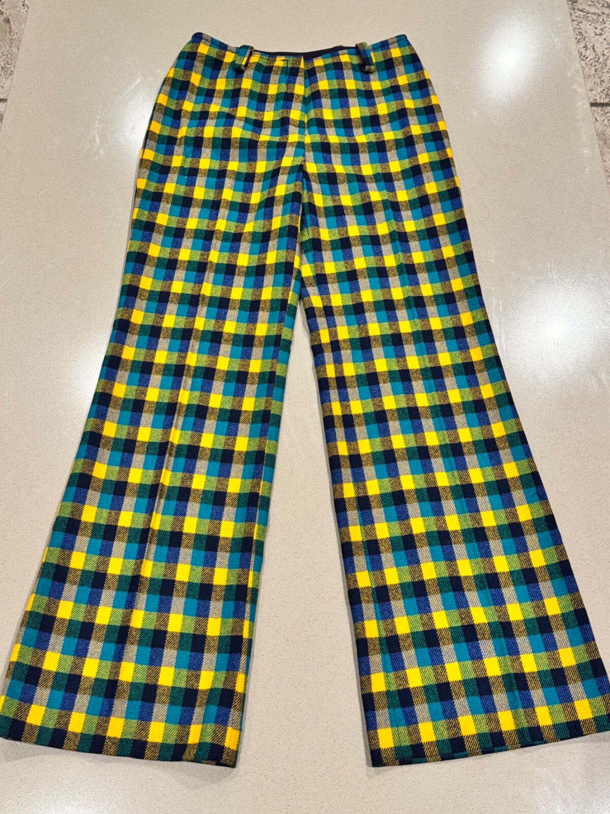Vintage 1970s John Meyer Colorful Checkered Wool Trouser Pants Women’s Small