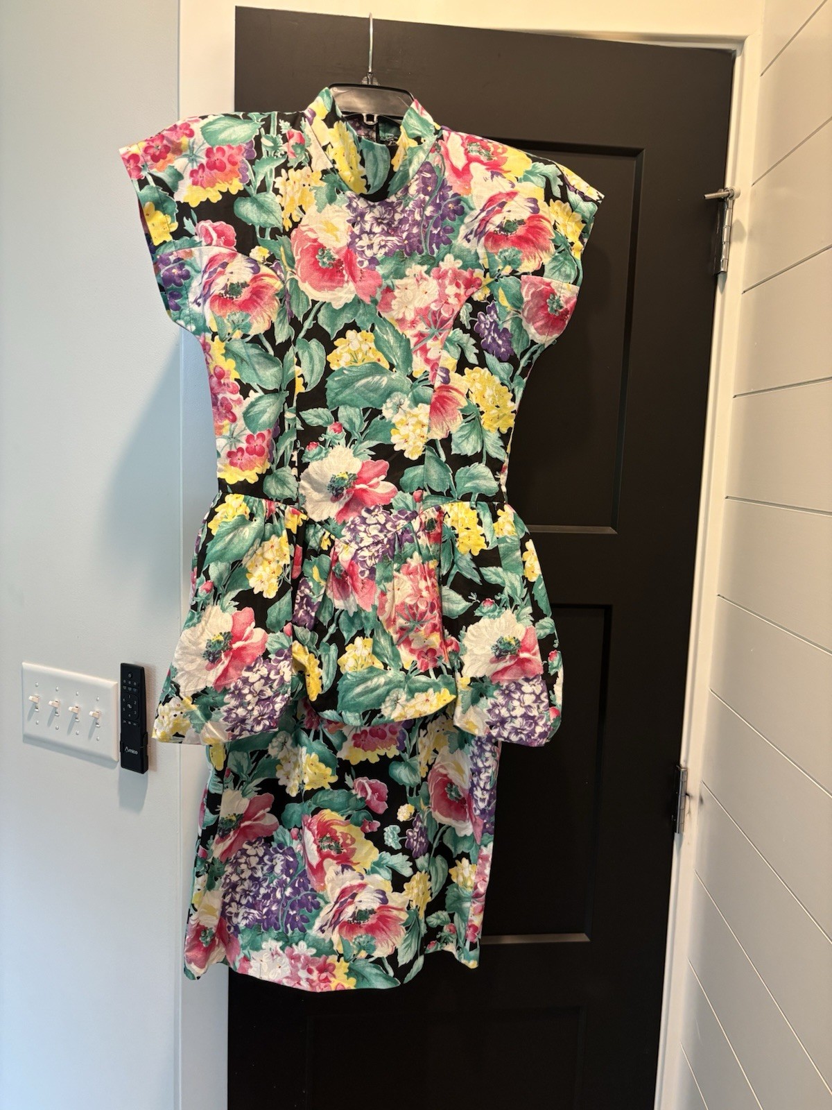 KATIE MFG Vintage 1980s Floral Cotton Drop Waist Midi Dress Tiered Flounce Skirt