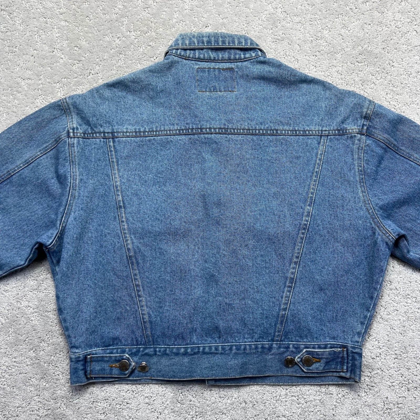 VINTAGE Tickets Clothing Denim Jacket Womens Small Blue Cropped Trucker Western