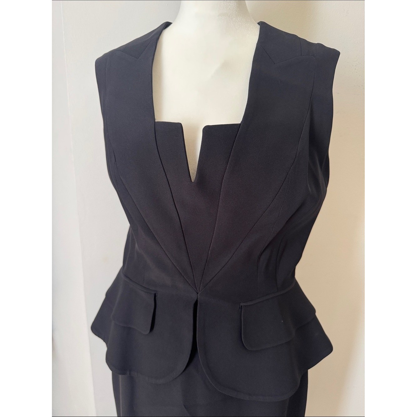 Alexander McQueen black Peplum Sleeveless Sheath lapel Mini Dress