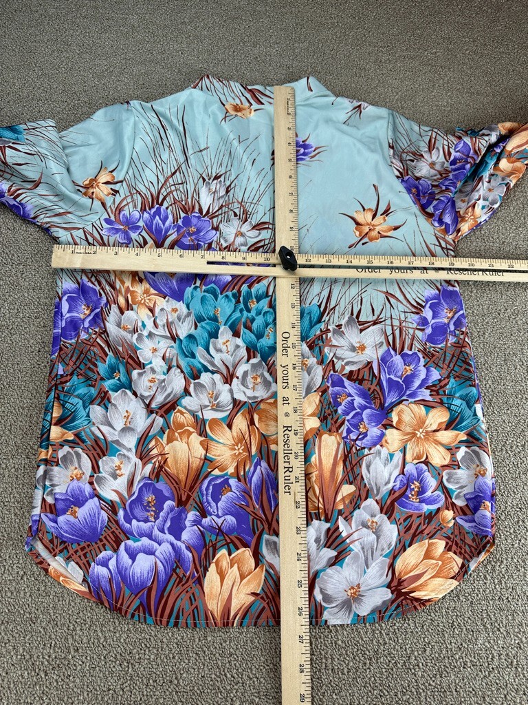 Pretty Tops Womens Top L Floral Purple Flowers All Over Print VTG