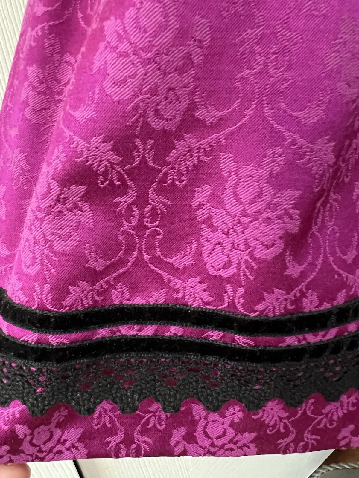 2 Skirts x Dirndl~1 Purple Damask w Lace~1 Embroidery Roses Dots Eyelets~S or M