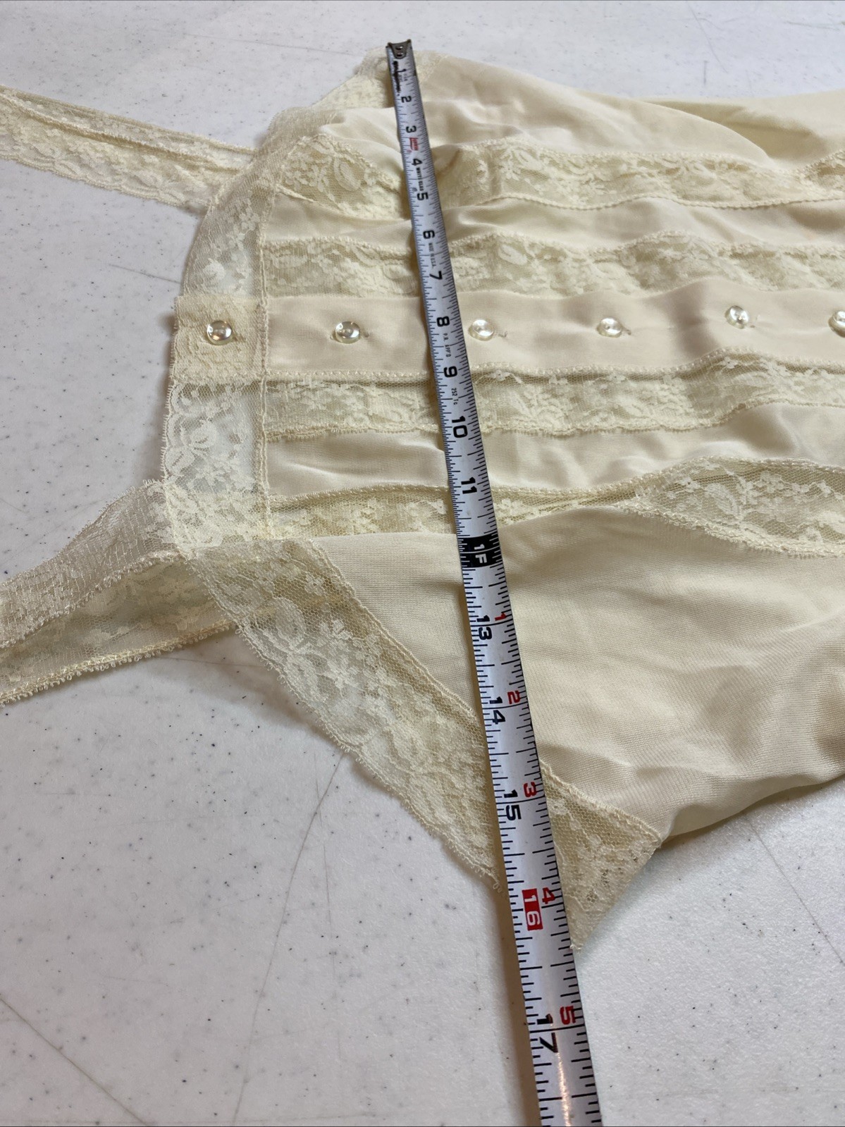 Vtg Nylon Corset Style Ivory Nylon Lace Button Front Lingerie Tank Top