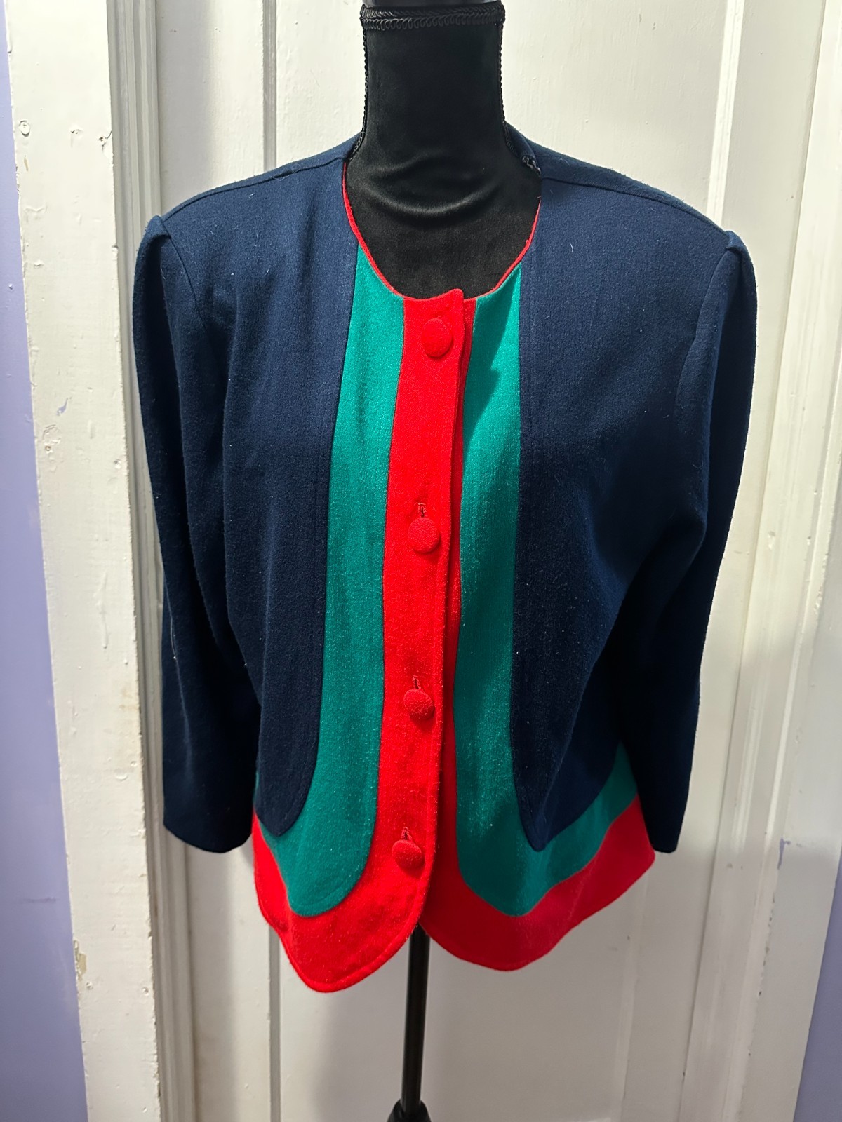 Toni Todd Vintage Navy Color Block Long Sleeve Button Down in 16