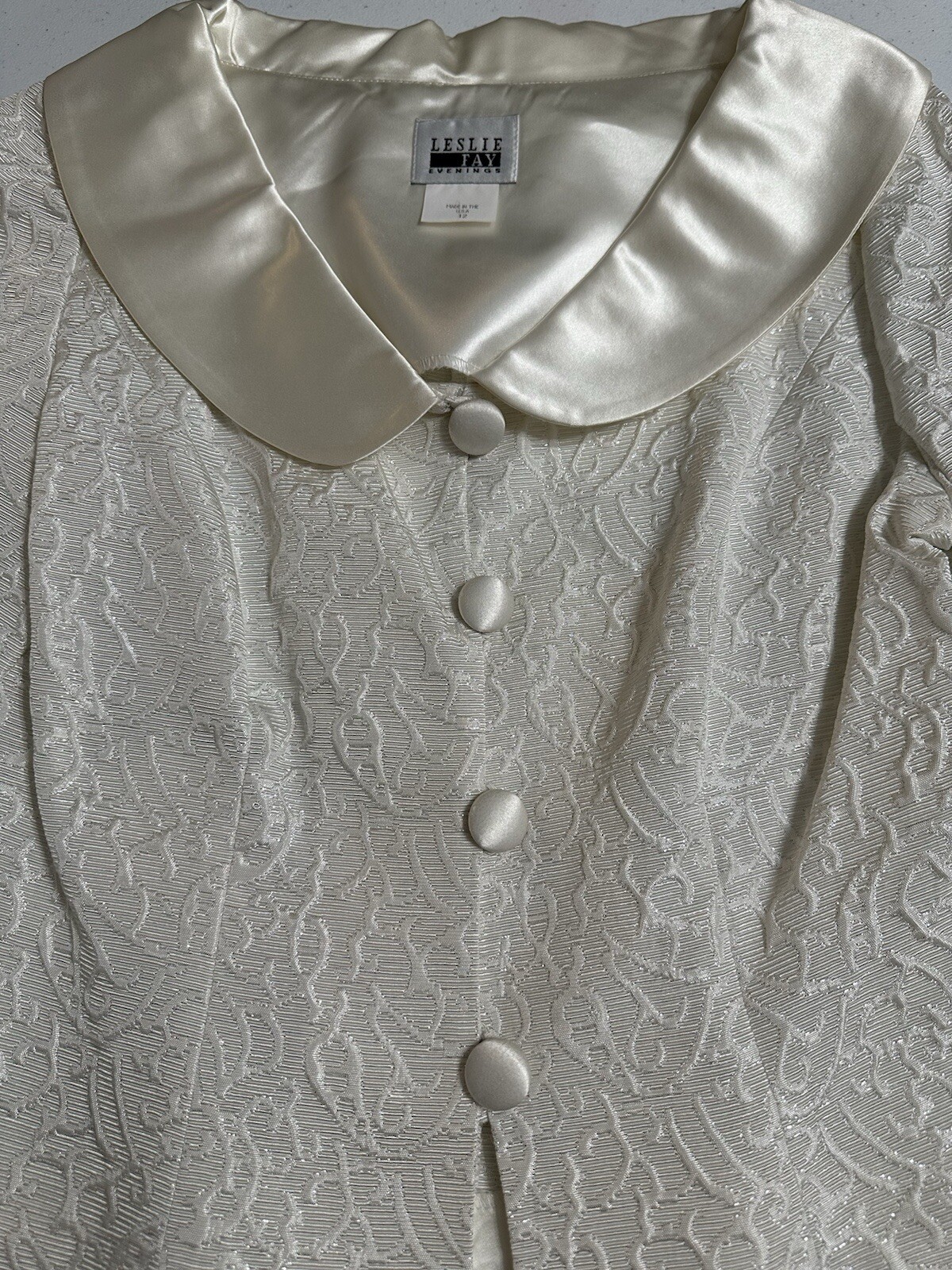 Leslie Fay Evenings Metallic Jacket and Maxi Skirt Set Ivory White Vintage 12