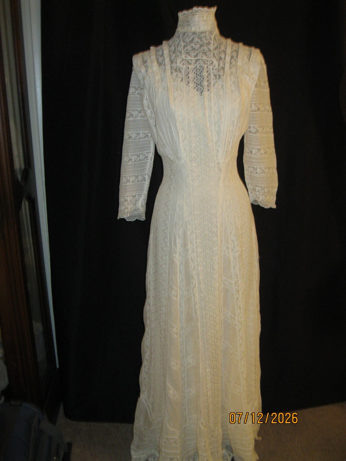 1900’s Antique Edwardian Victorian Wedding Lingerie Dress Lace insertion