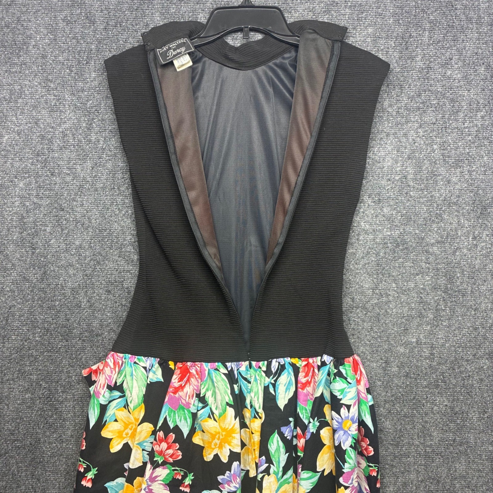 Vintage 80s Huey Waltzer for Darcy Floral Bow Drop Waist Dress 7/8 Mock Neck