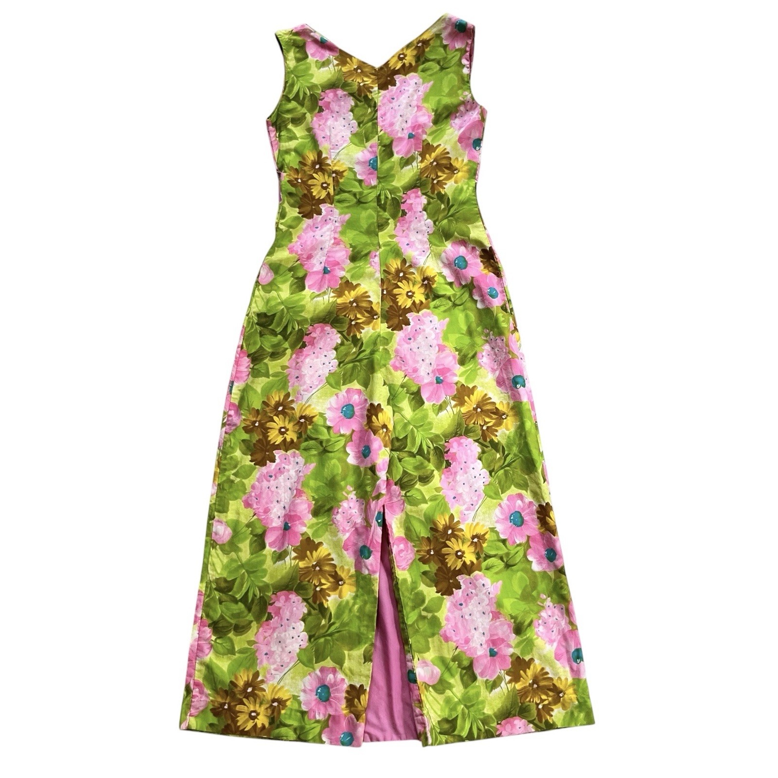 60s 70s Vintage Green Pink Floral Hawaiian Jumpsuit by Alice Polynesian Fashions