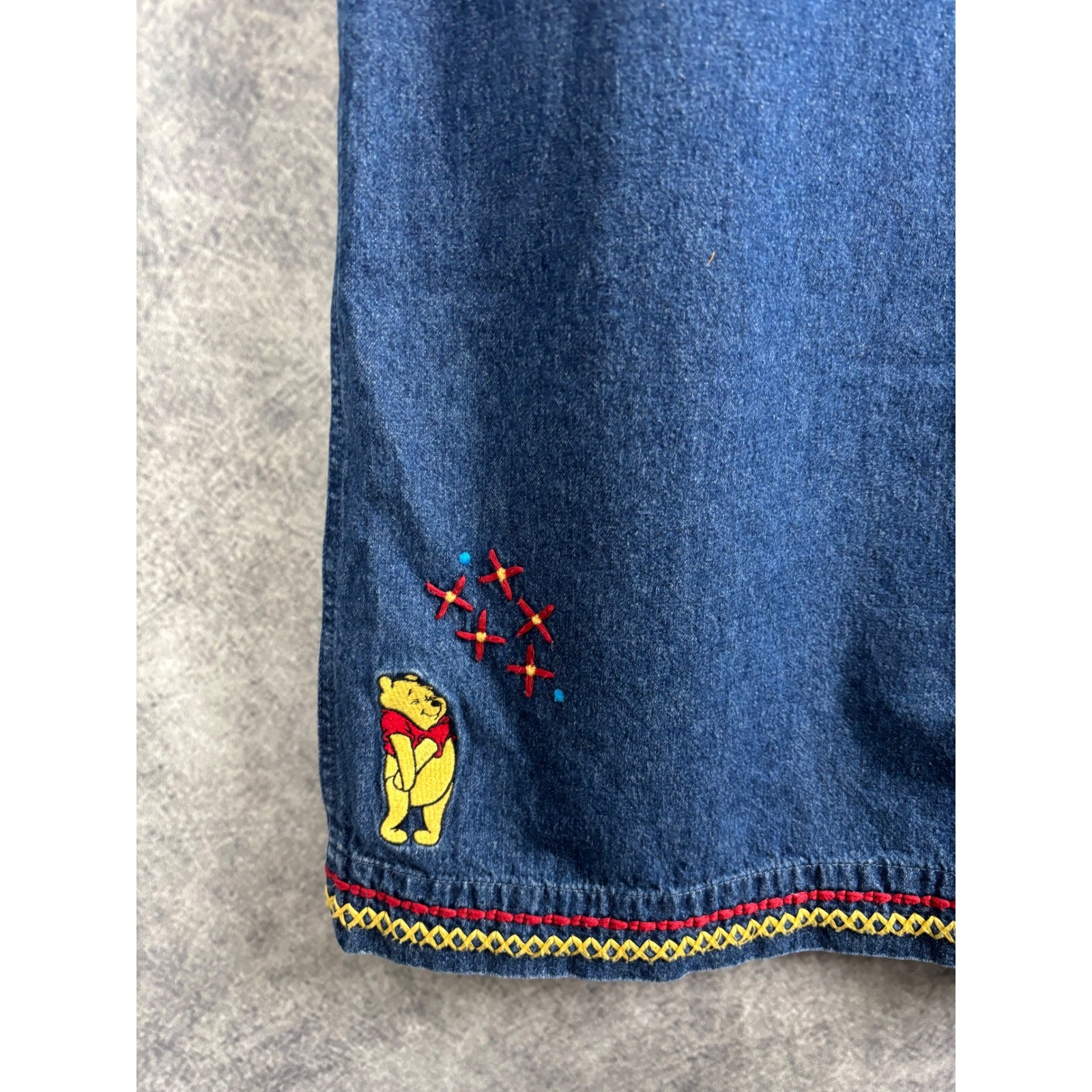 Vintage The Disney Store Winnie the Pooh Embroidered Denim Maxi Skirt Size XL