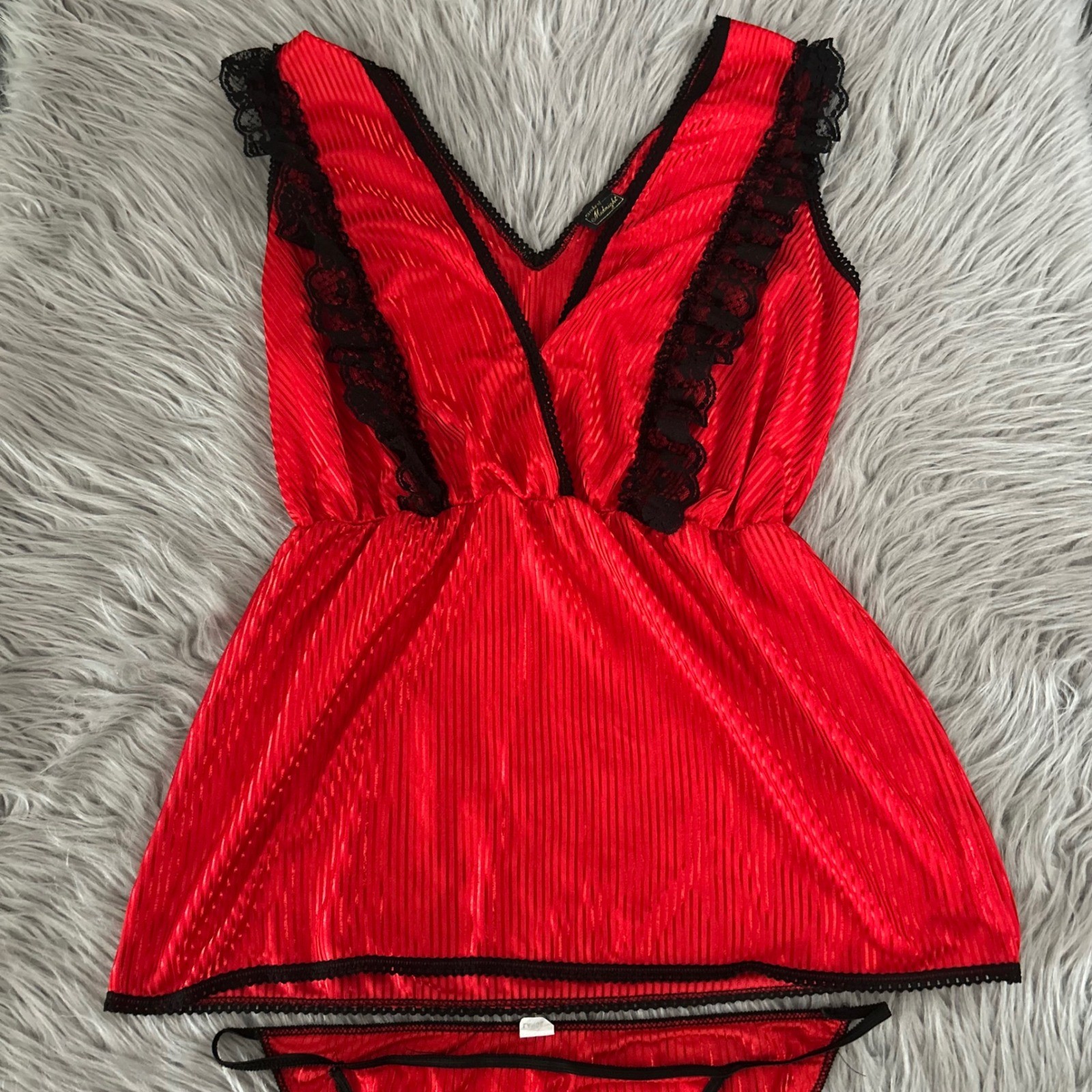 Vintage Stroke Of Midnight Lingerie Set Womens Size Large Red Two Piece Outfit