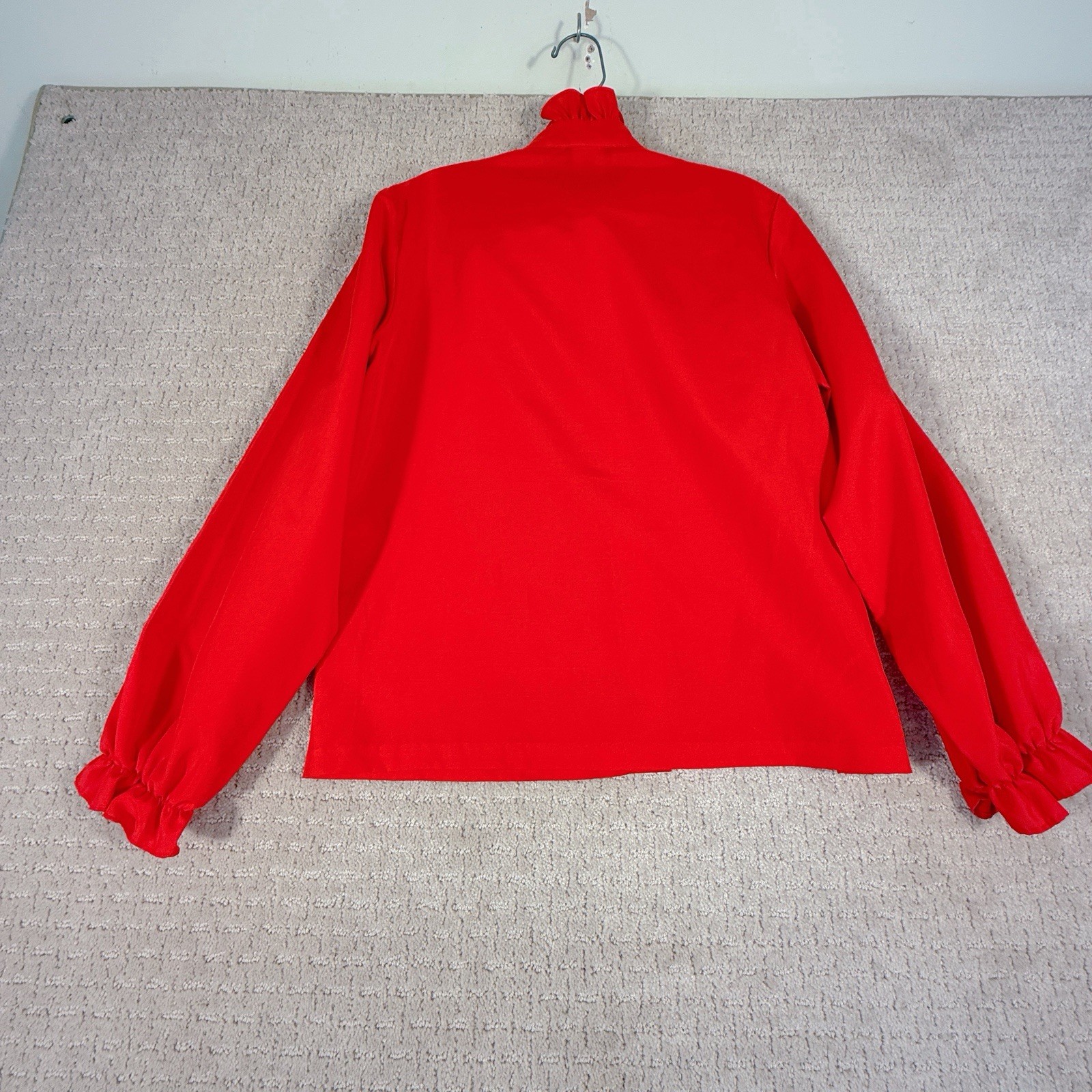 Vintage Lucky Winner Red Career Blouse Size 12P Petites Secretary Geek Tie Sash