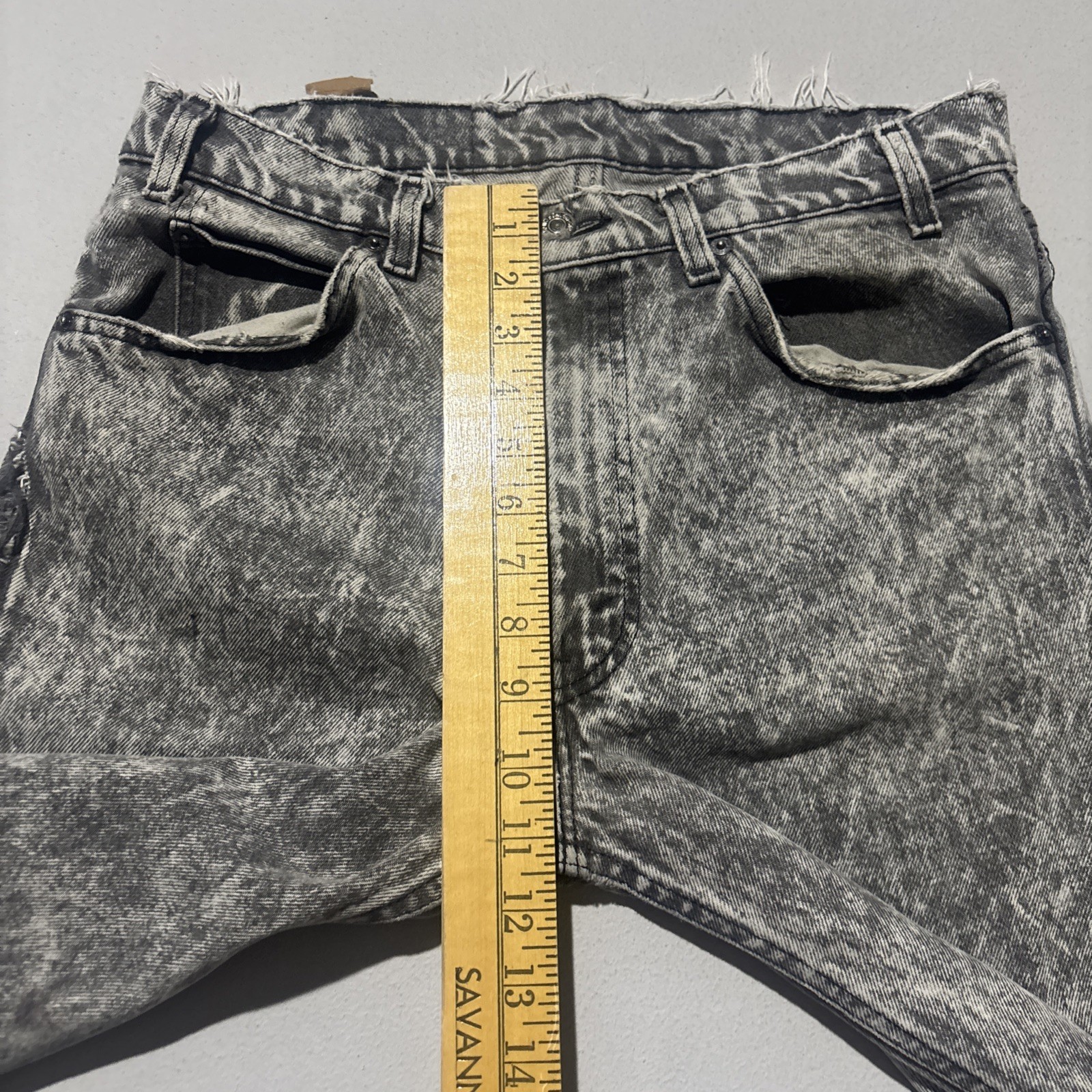Vintage 80’s Levi’s 32 Black Acid Washed Denim Cutoff Shorts Raw Hem USA
