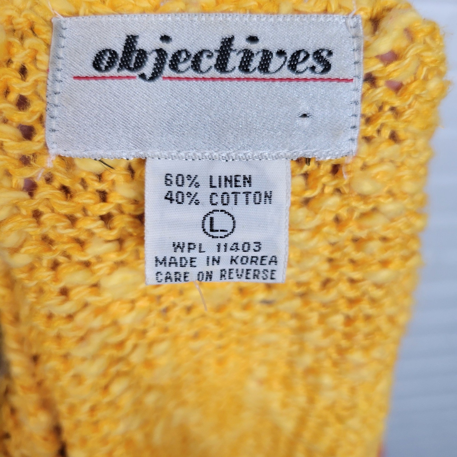 Vintage 1980s Objectives Summer Sweater Sz Large Textured Linen Blend Dopamine
