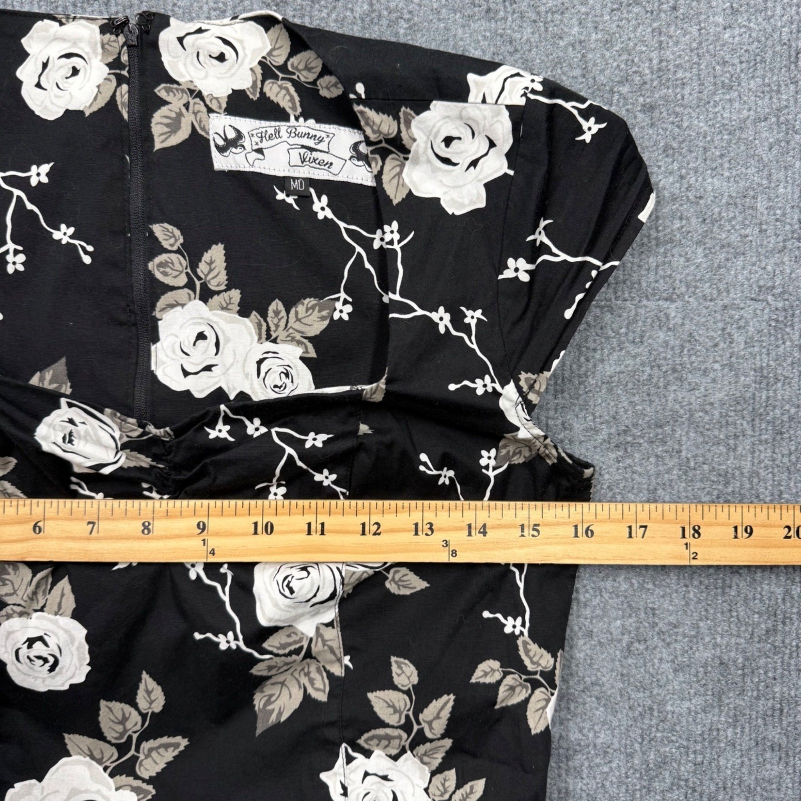 Hell Bunny Vixen Pinup Swing Dress Black Floral Rose Gothic Rockabilly Size M