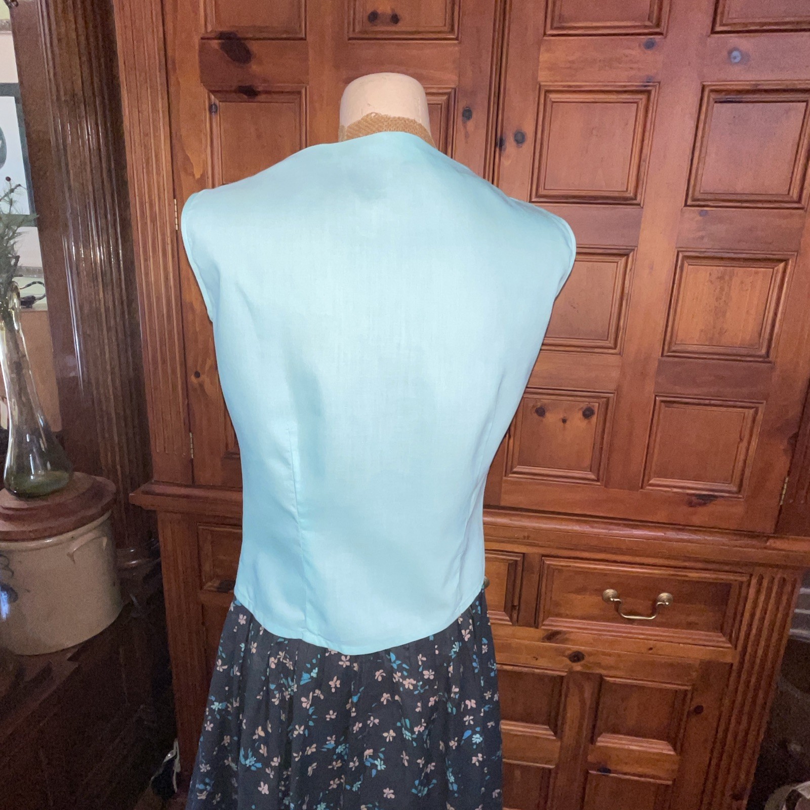 Vtg 40s 50s Light Teal Fritzi Of California Sleeveless Cotton Summer Blouse