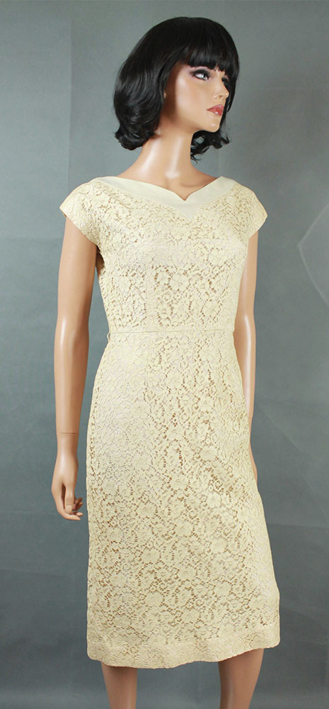 Vintage 50s Dress Jacket Set Sz S Ivory White Beige Champagne Wedding Gown