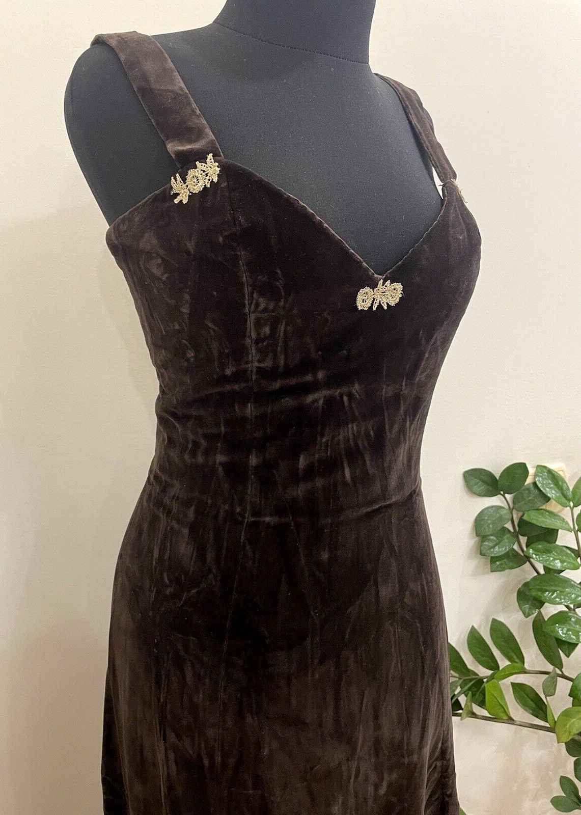 John Charles of London Vintage Velvet Dress Long Brown Evening Gown