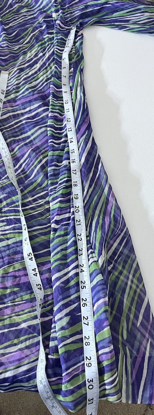 VTG Pauline Trigere Chiffon Midi Dress Abstract Geometric Wave Print 70s *NOTE