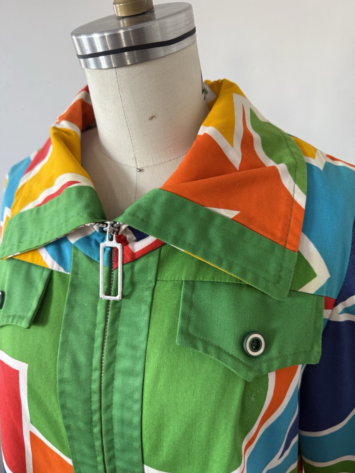 60s Mod Psychedelic Pop Art Print A-Line Swing Coat/ Statement Jacket/Mini Dress