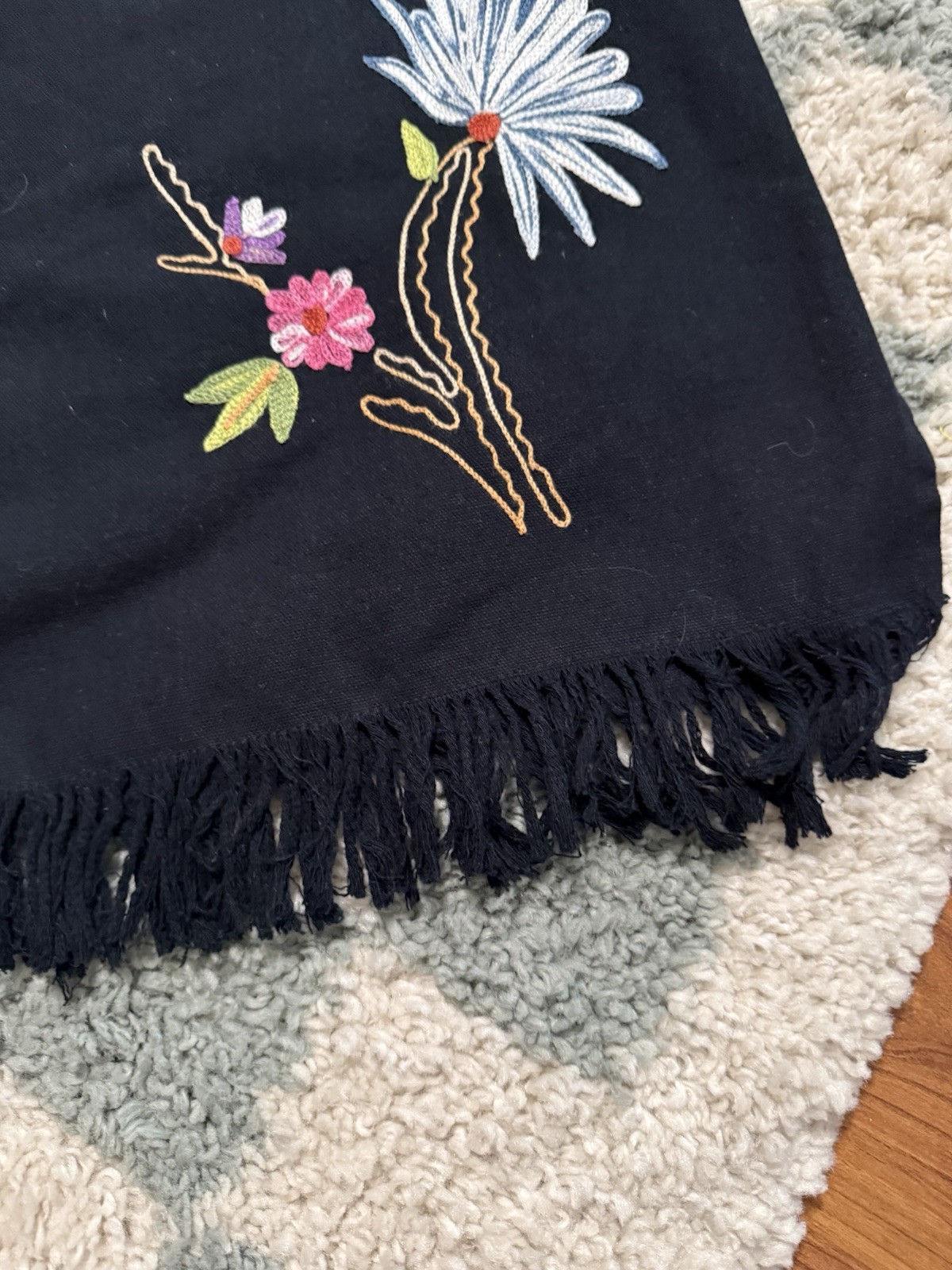 TAKE TWO 100% Cotton Vintage Floral Embroidered Black Jacket and Skirt Set Large
