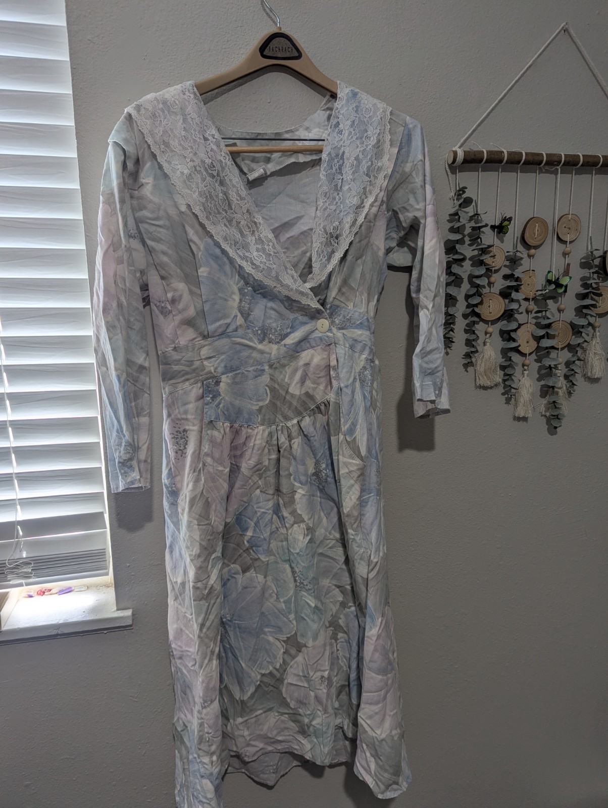 Vintage Miss Oops California Dress Womens 16 Pastel Floral Lace Collar Cottage