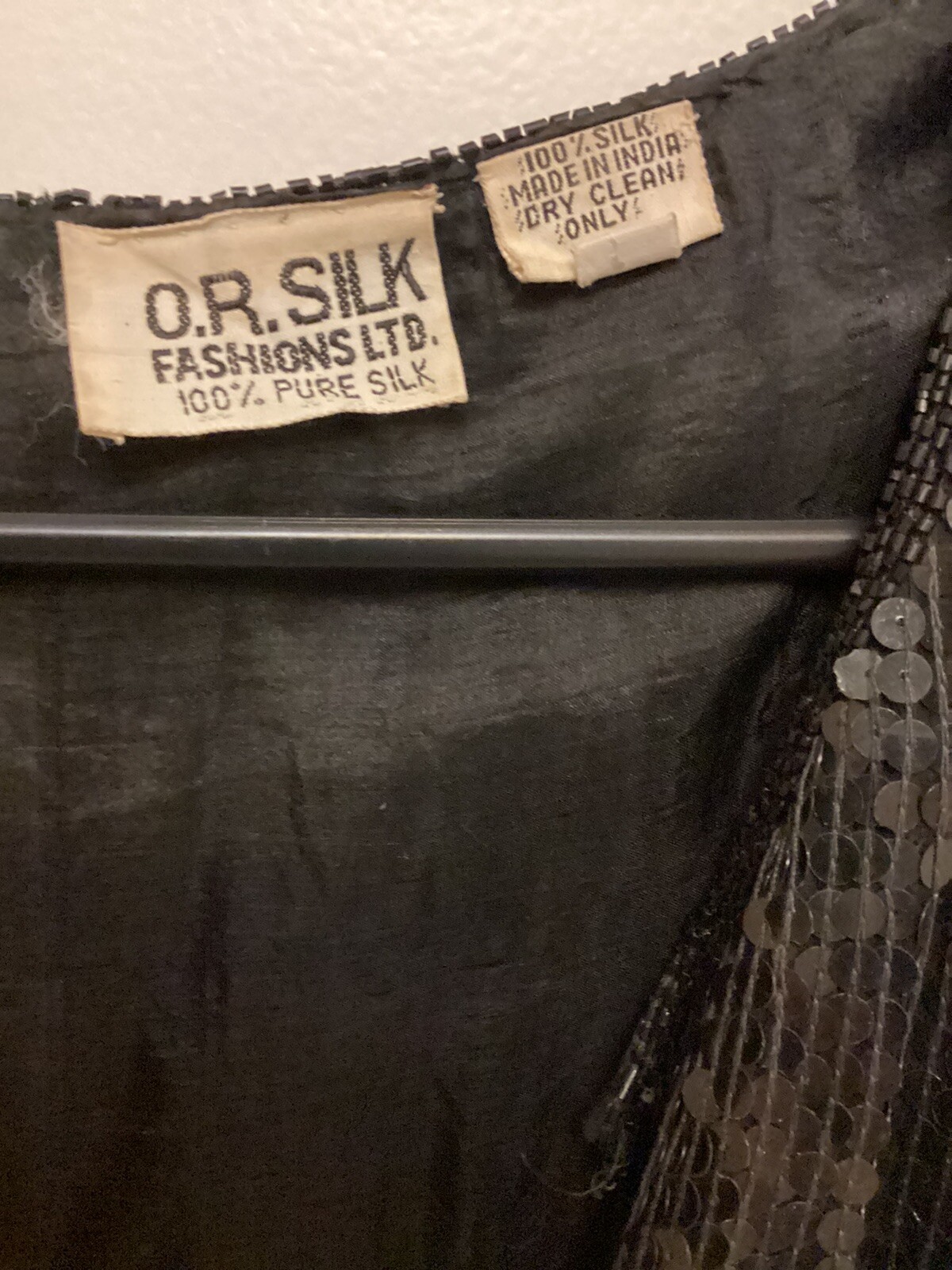 O.R. Fashions LTD Black Silk Sequin Jacket Long Sleeve Vintage