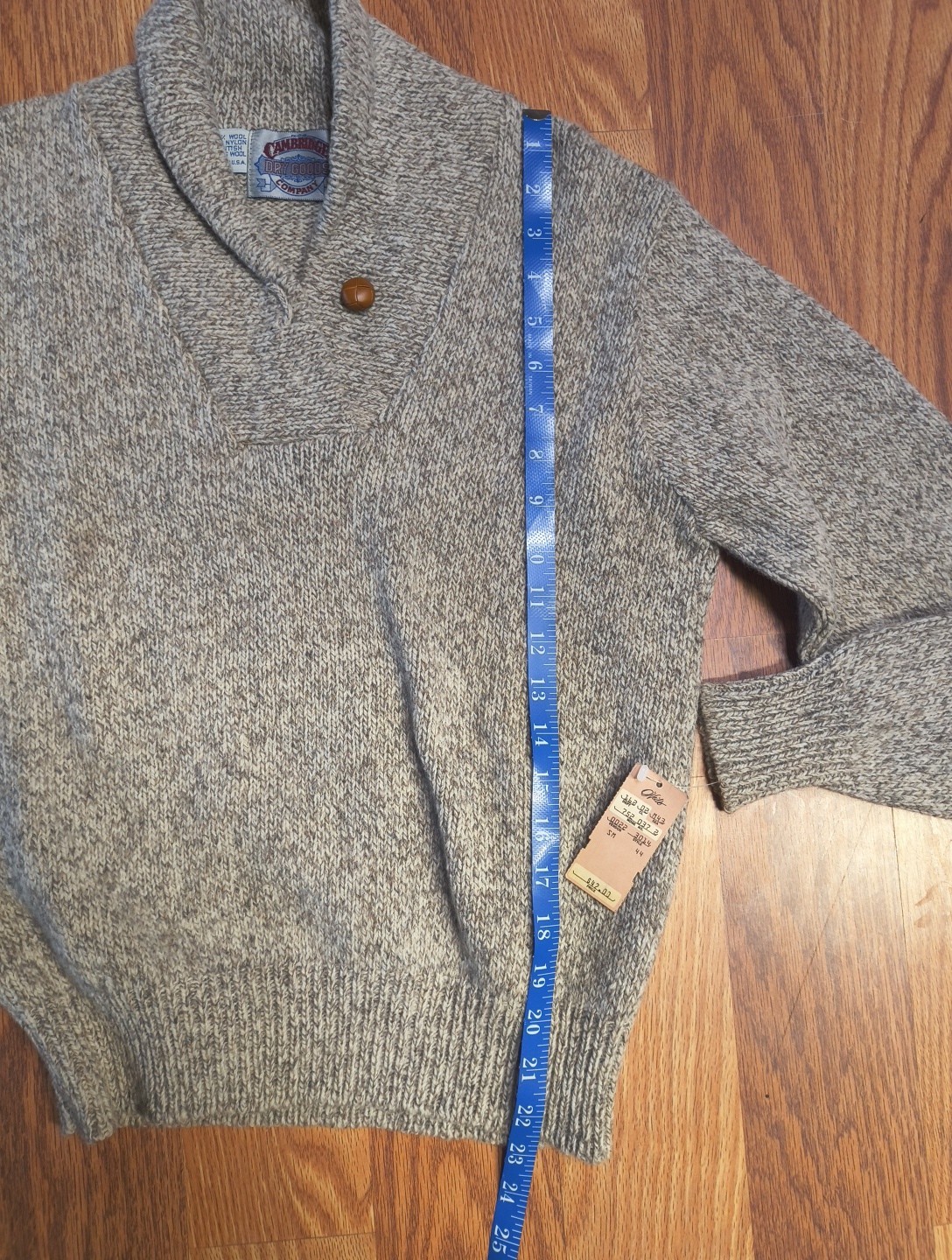Vtg Cambridge Dry Goods Ragg Wool Blend Sweater NWT M Leather Elbow Patch