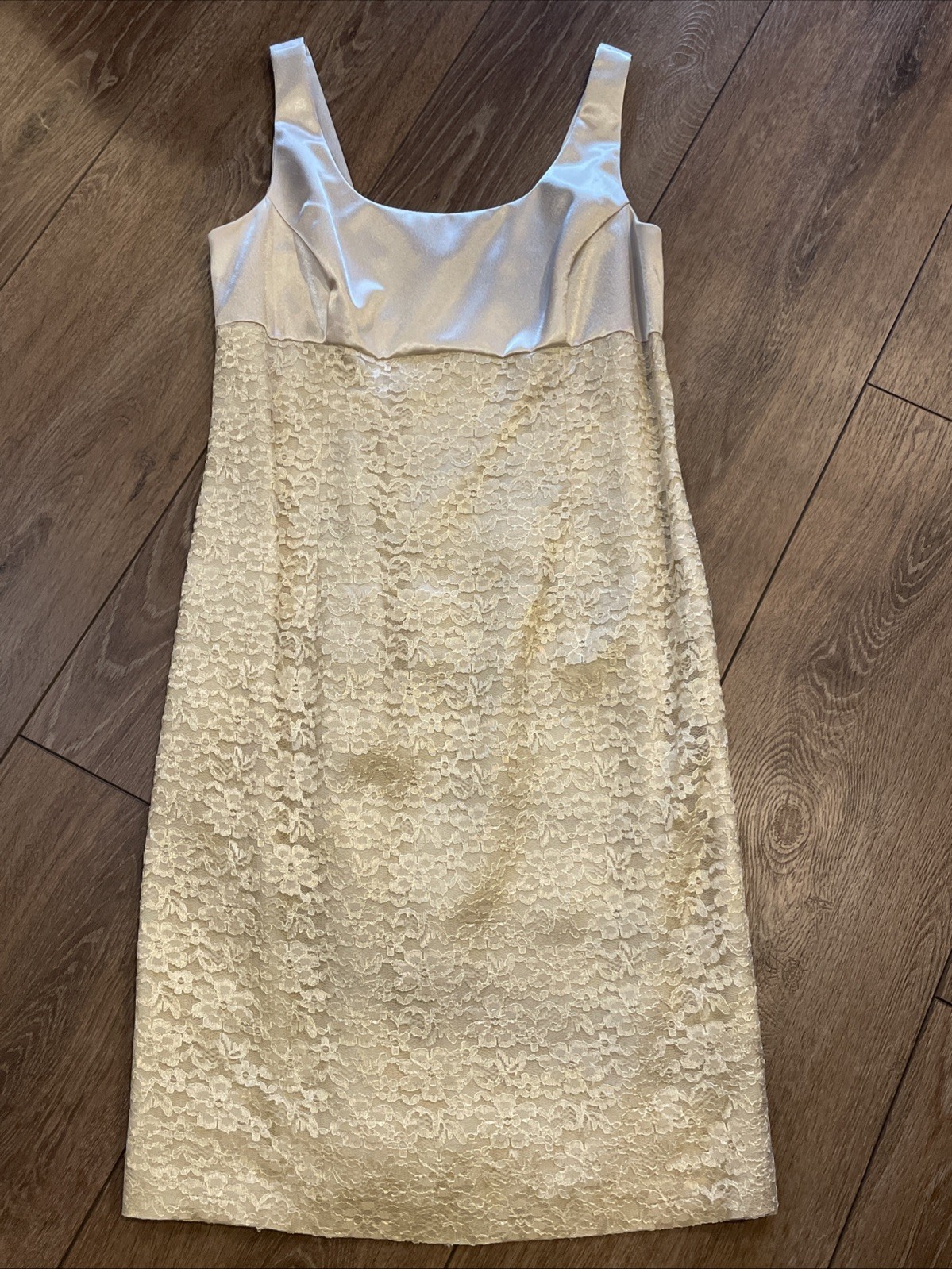 Vintage J.R. Nites Petites by Caliendo 10P Ivory Jacket Dress Lace, Satin