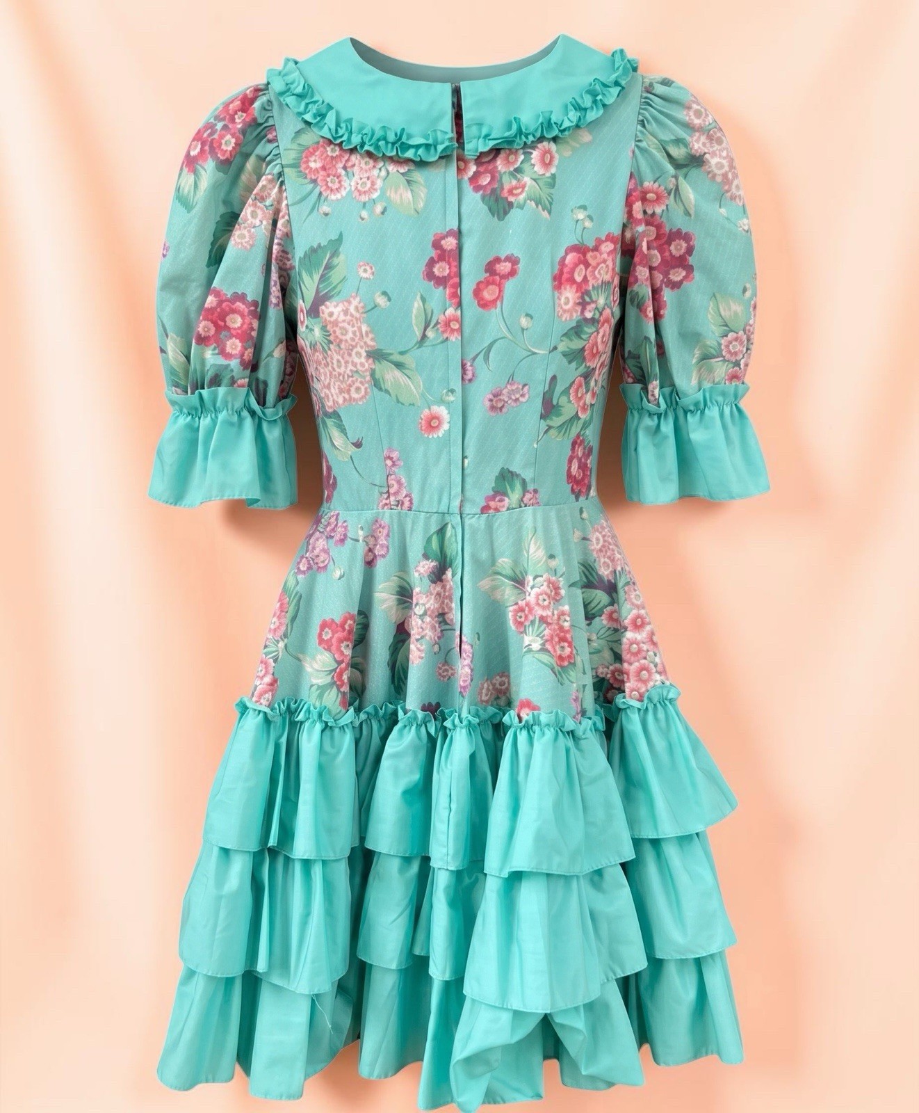 80s Vintage Floral Prairie Dress Teired Ruffle Hem CottageCore Tea Party Sz 10