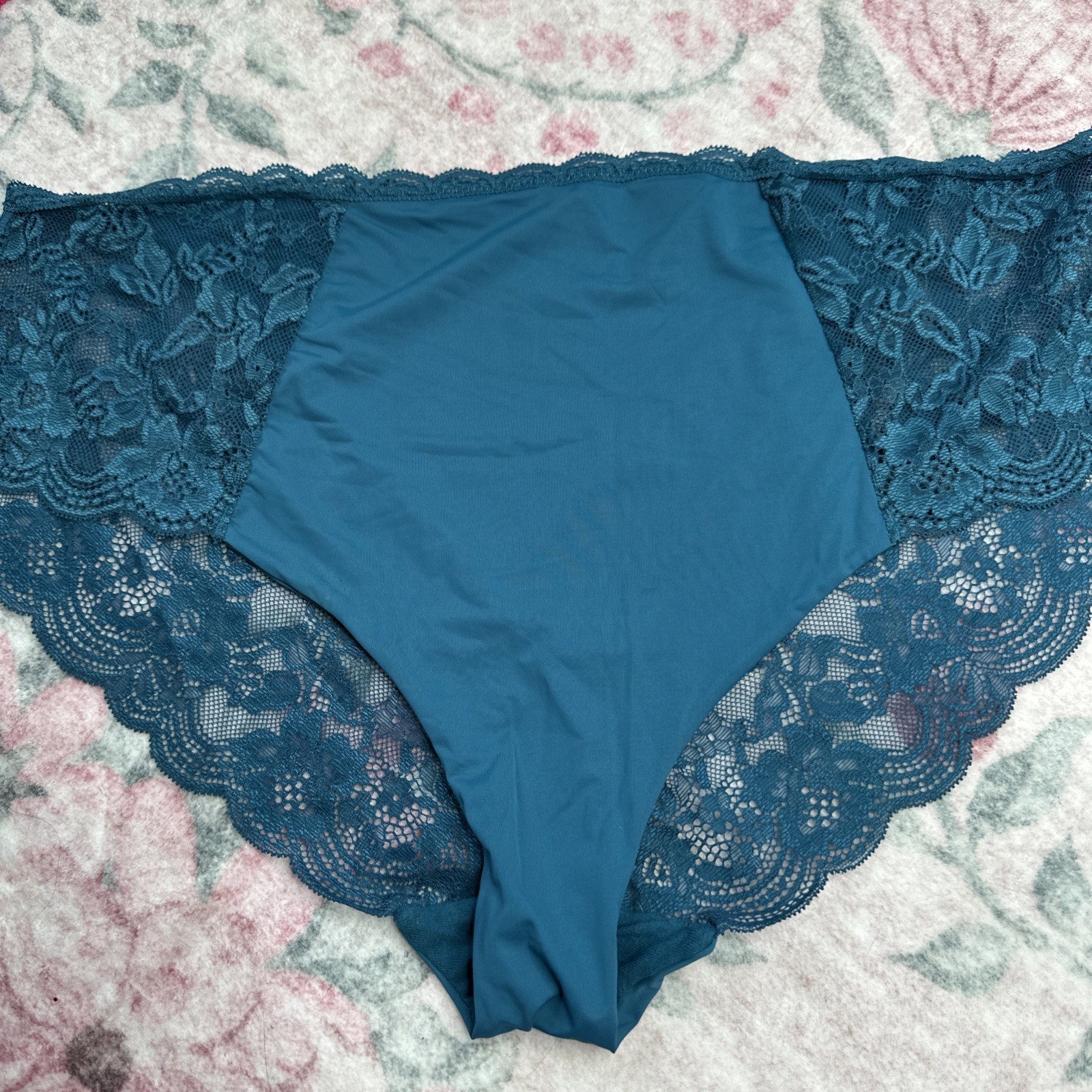 Vtg Panties Joyspun Teal Green Blue Lace Cheeky Bikini Plus 2X Nylon