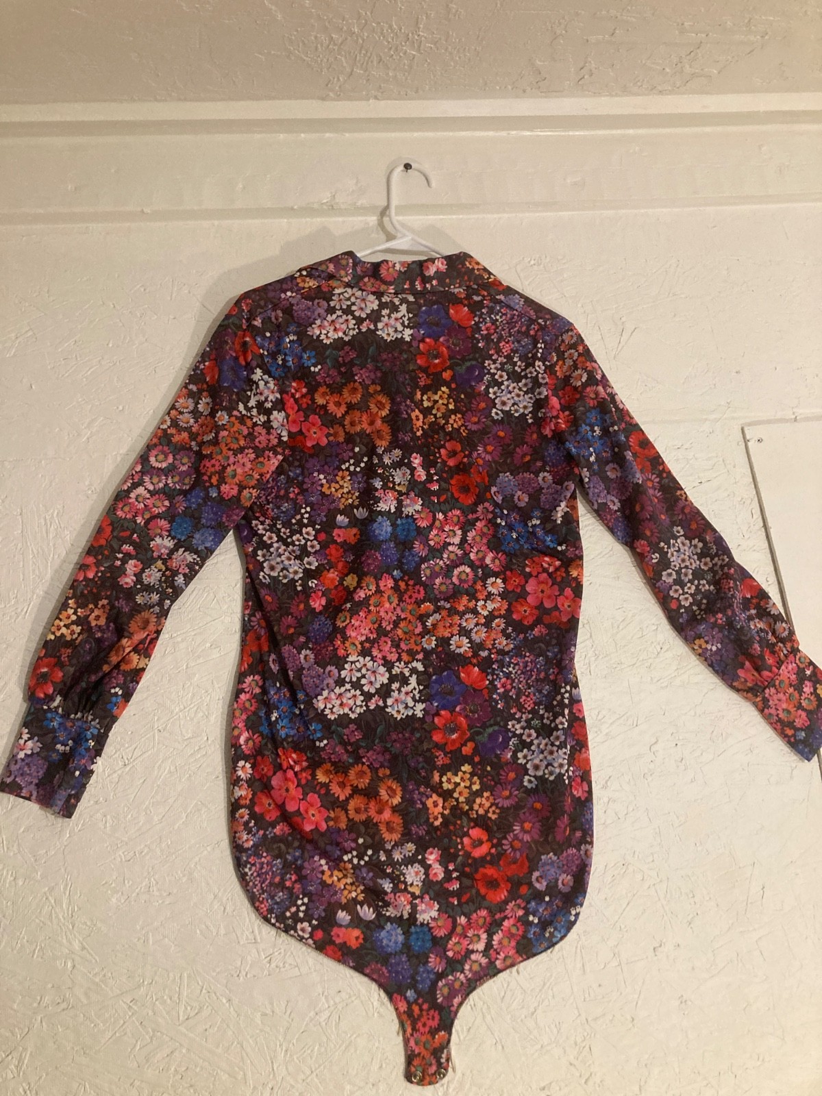 Vintage 70s Funky Floral Butterfly Collar Bodysuit