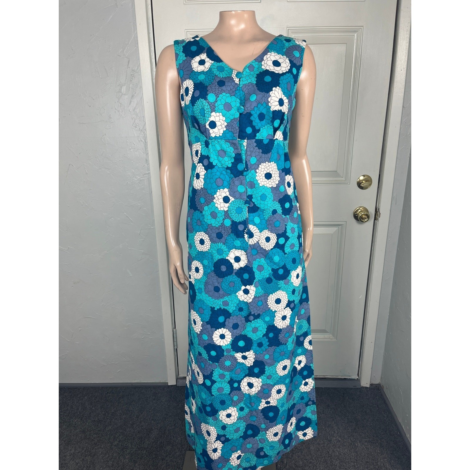 Vintage 60s 70’s Eleu Hawaii Women’s Dress Hawaiian Floral Retro Maxi Cotton YY4