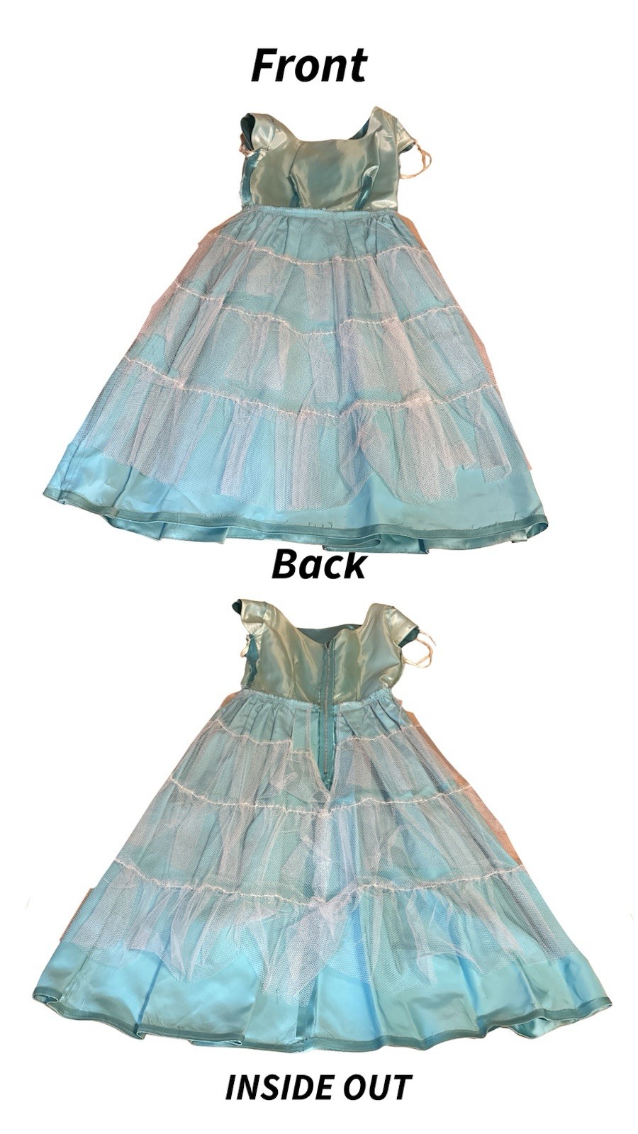 VINTAGE CIRCA 1950’S AQUA BLUE SATIN BUBBLE HEM PARTY DRESS SZ APPX SMALL