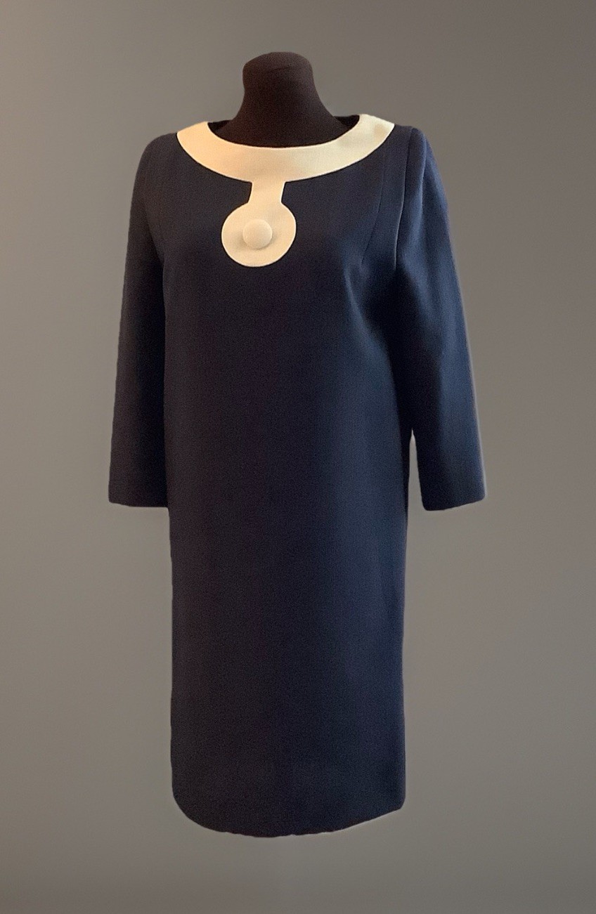 PIERRE CARDIN Modern Dress Sz 10US Med-Lrg Navy Blue Color Block Exl’t Cond