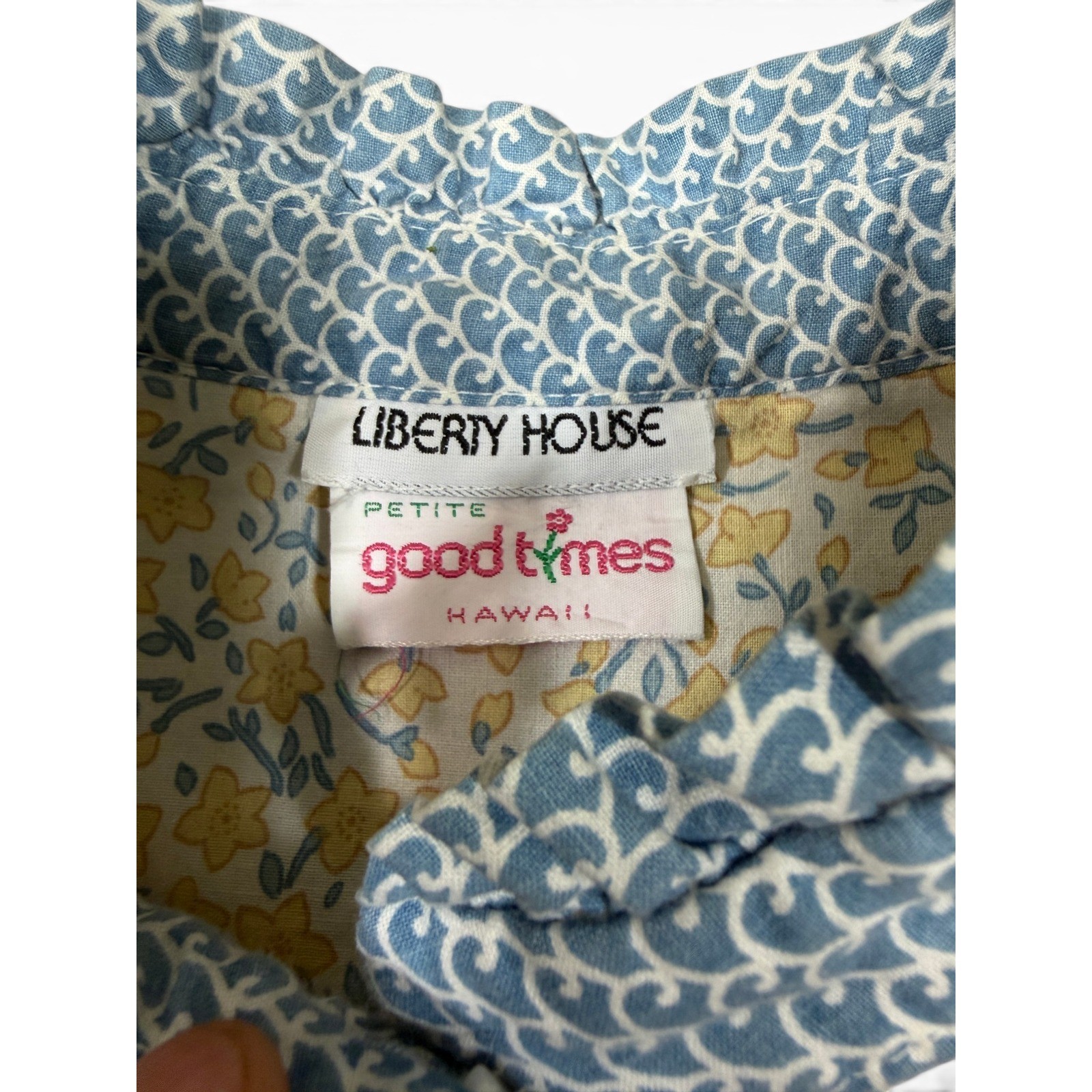 Vintage Liberty House Dress Women M Petite Yellow Blue Floral Good Times Ruffle
