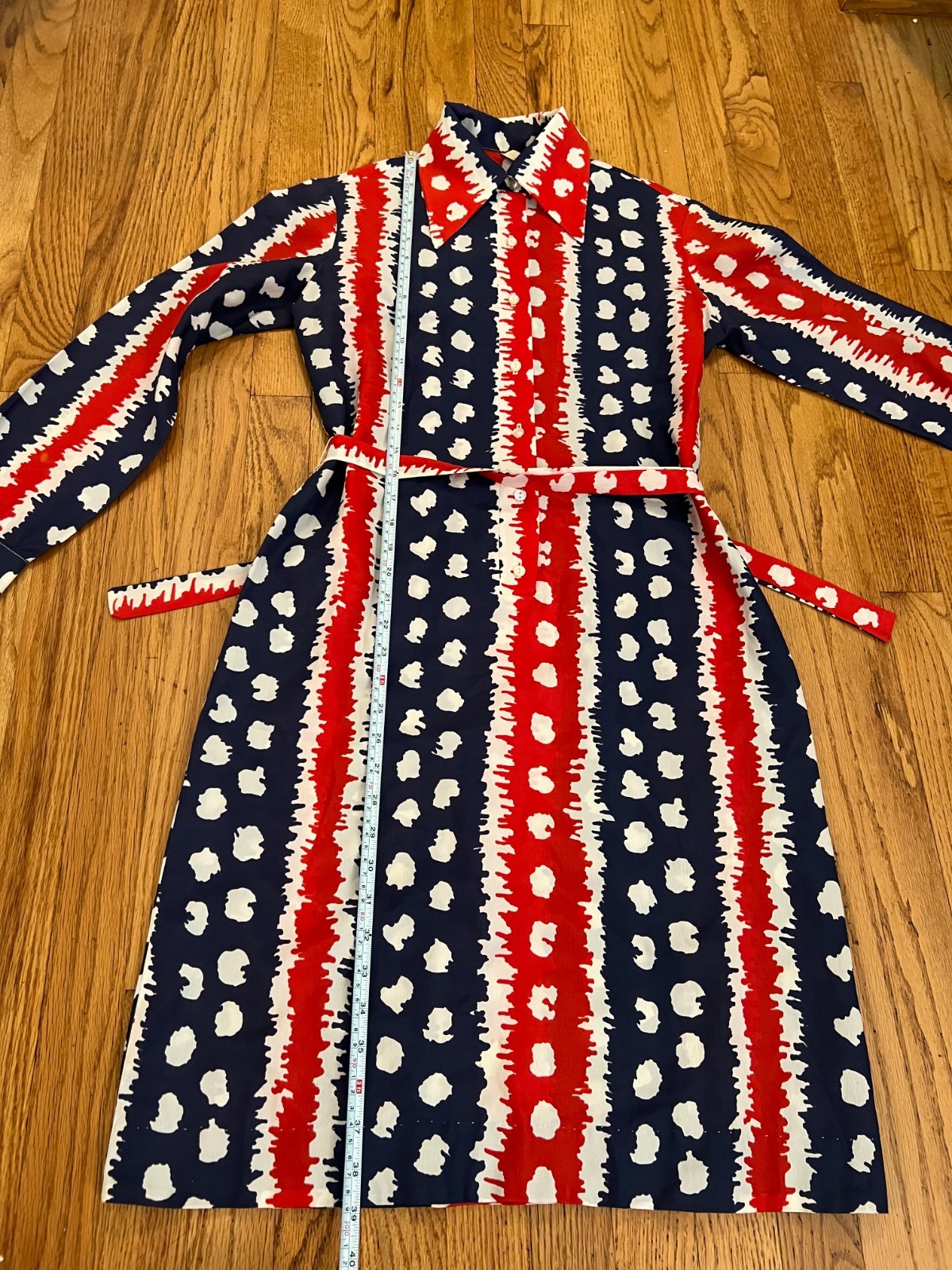 VTG 50s-60s Fritzi San Francisco Midi Dress Large Belted Wrap Tie Red/White/Blue