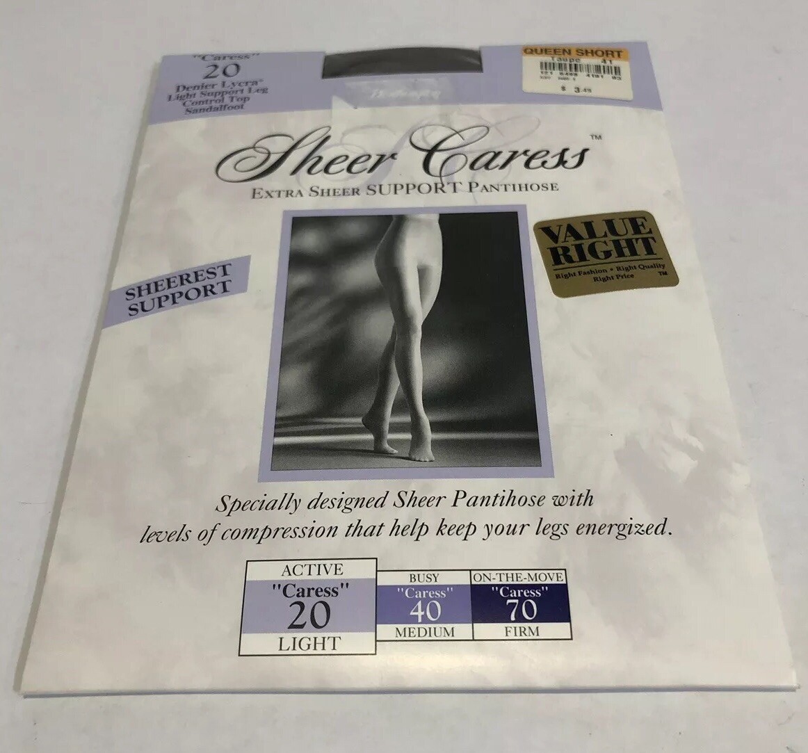 Vintage Worthington Pantyhose Queen Short Sheer Caress 20 Taupe 41 New in Pkg.